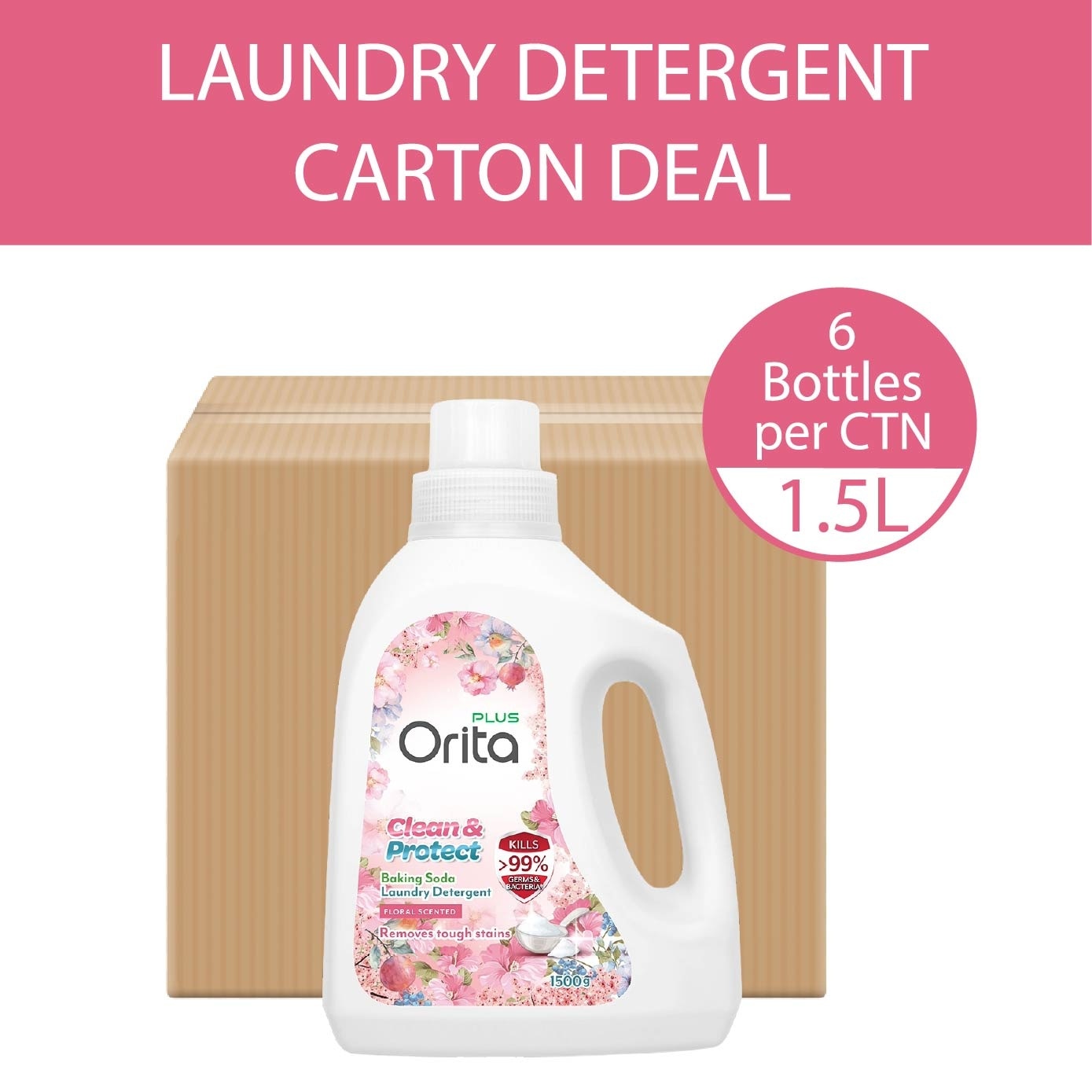 Baking Soda Laundry Detergent Floral Scented 1500g x 6s (Carton)