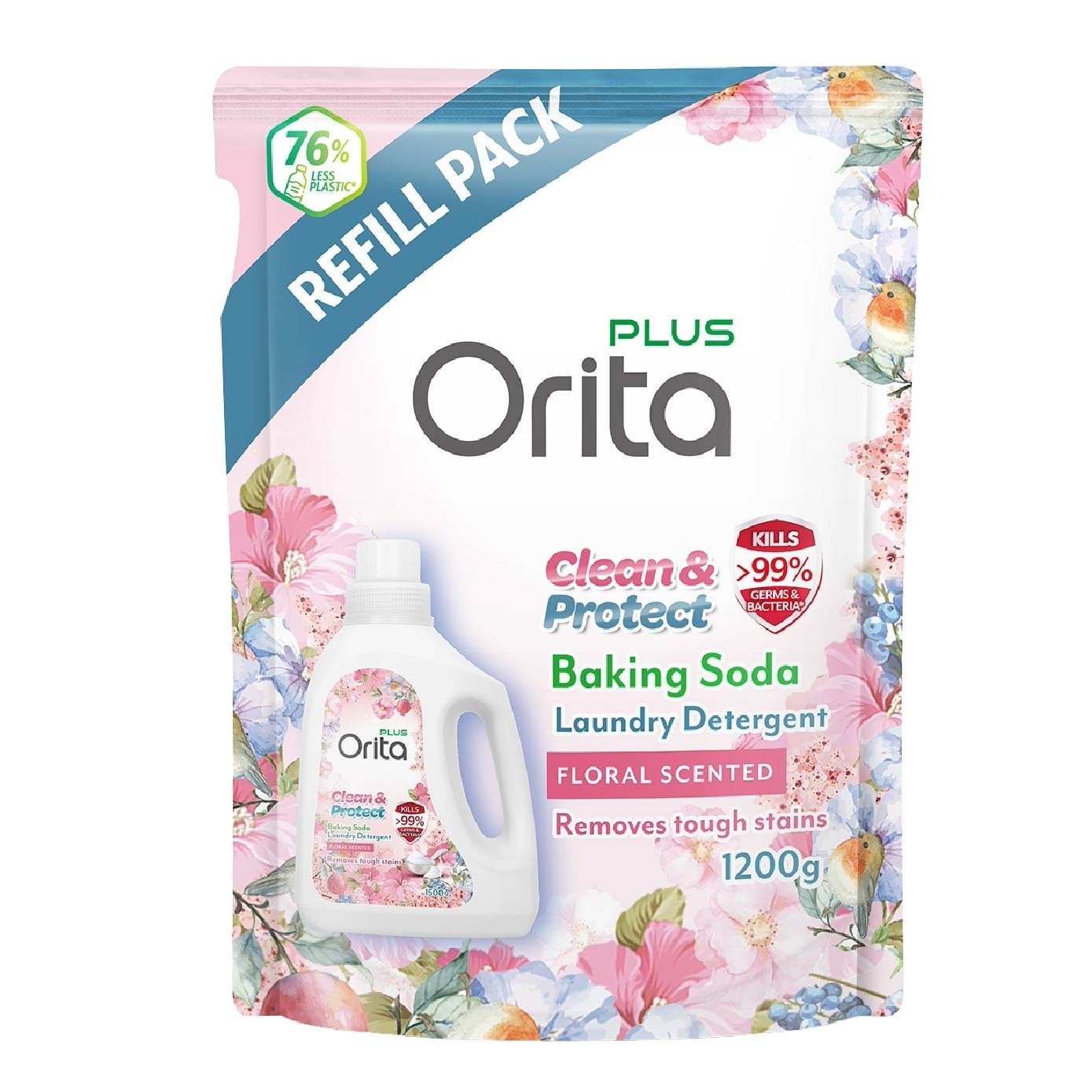 Baking Soda Antibacterial Laundry Detergent Floral Scented Refill Pack 1200g x 8s (Carton)