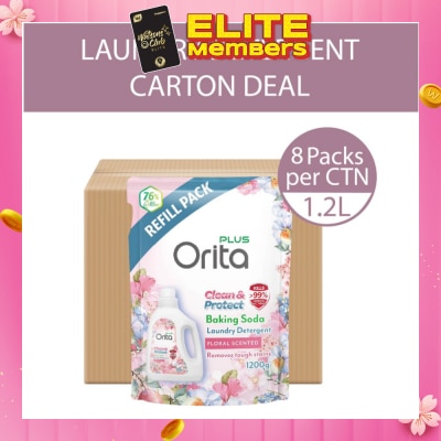 ORITA Baking Soda Antibacterial Laundry Detergent Floral Scented Refill Pack 1200g x 8s (Carton)