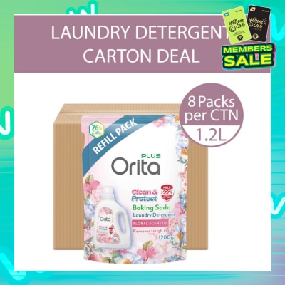 ORITA Baking Soda Antibacterial Laundry Detergent Floral Scented Refill Pack 1200g x 8s (Carton)