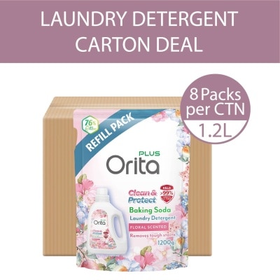 ORITA Baking Soda Antibacterial Laundry Detergent Floral Scented Refill Pack 1200g x 8s (Carton)