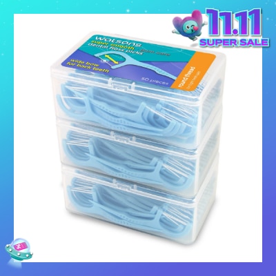WATSONS Super Smooth Widebow Dental Floss Picks (Round Thread + Single Line) 50s x 3 Boxes