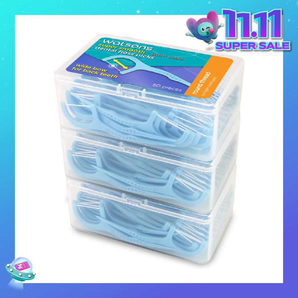 Super Smooth Widebow Dental Floss Picks (Round Thread + Single Line) 50s x 3 Boxes