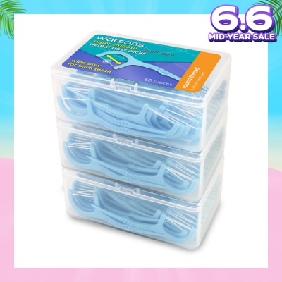 WATSONS Super Smooth Widebow Dental Floss Picks (Round Thread + Single Line) 50s x 3 Boxes