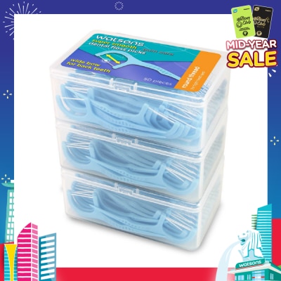 WATSONS Super Smooth Widebow Dental Floss Picks (Round Thread + Single Line) 50s x 3 Boxes