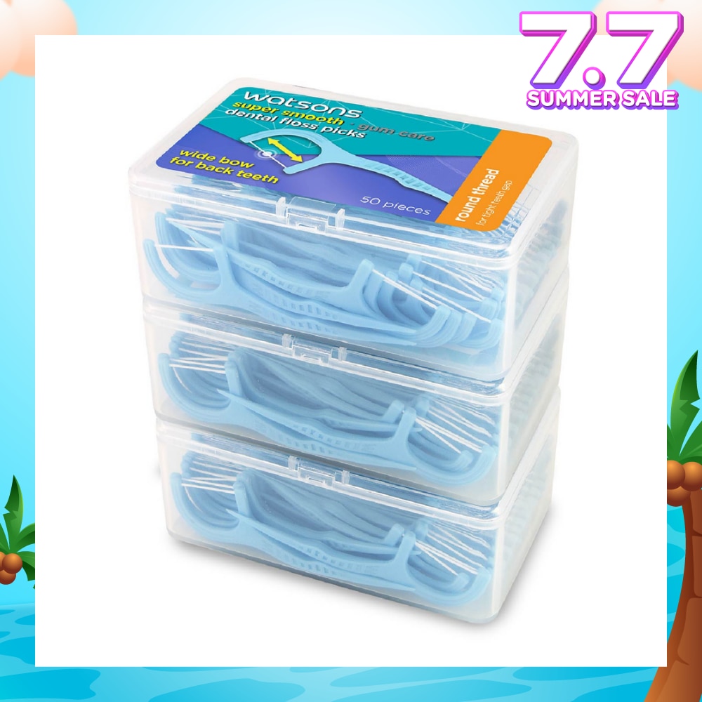 Super Smooth Widebow Dental Floss Picks (Round Thread + Single Line) 50s x 3 Boxes