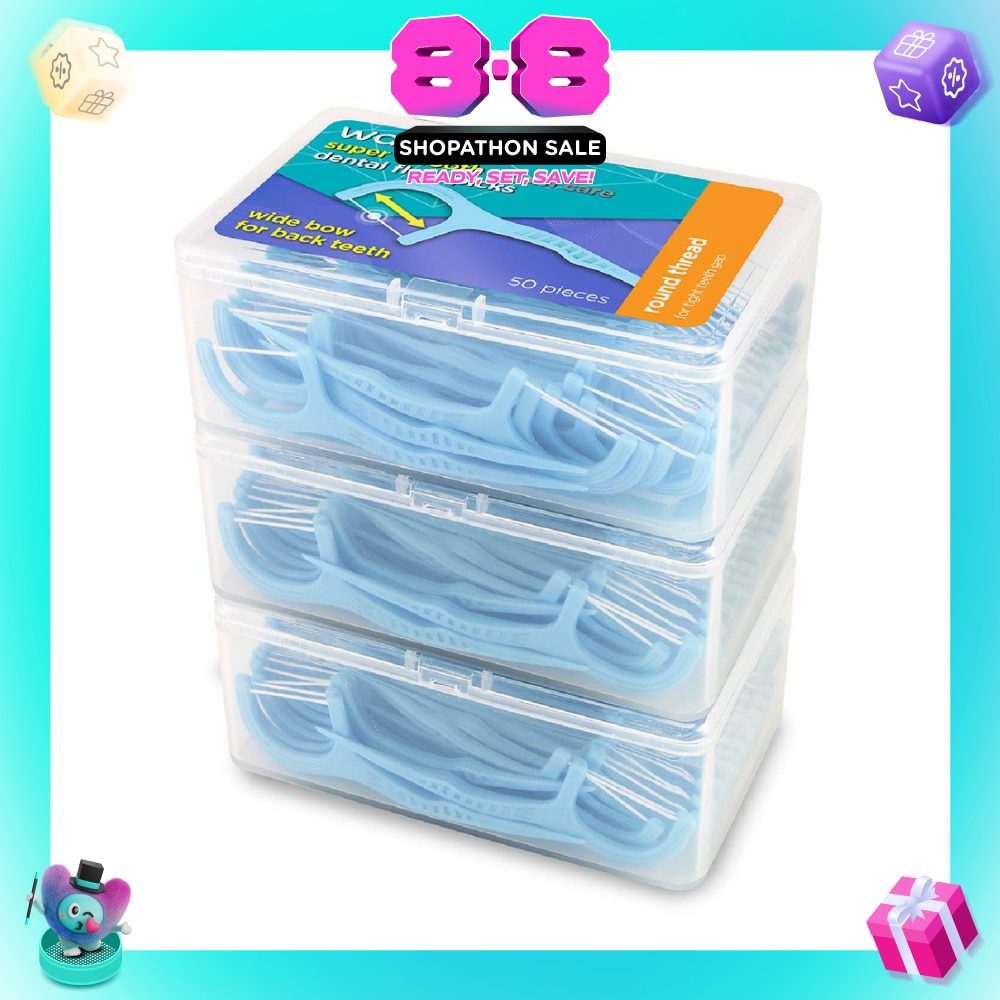 Super Smooth Widebow Dental Floss Picks (Round Thread + Single Line) 50s x 3 Boxes