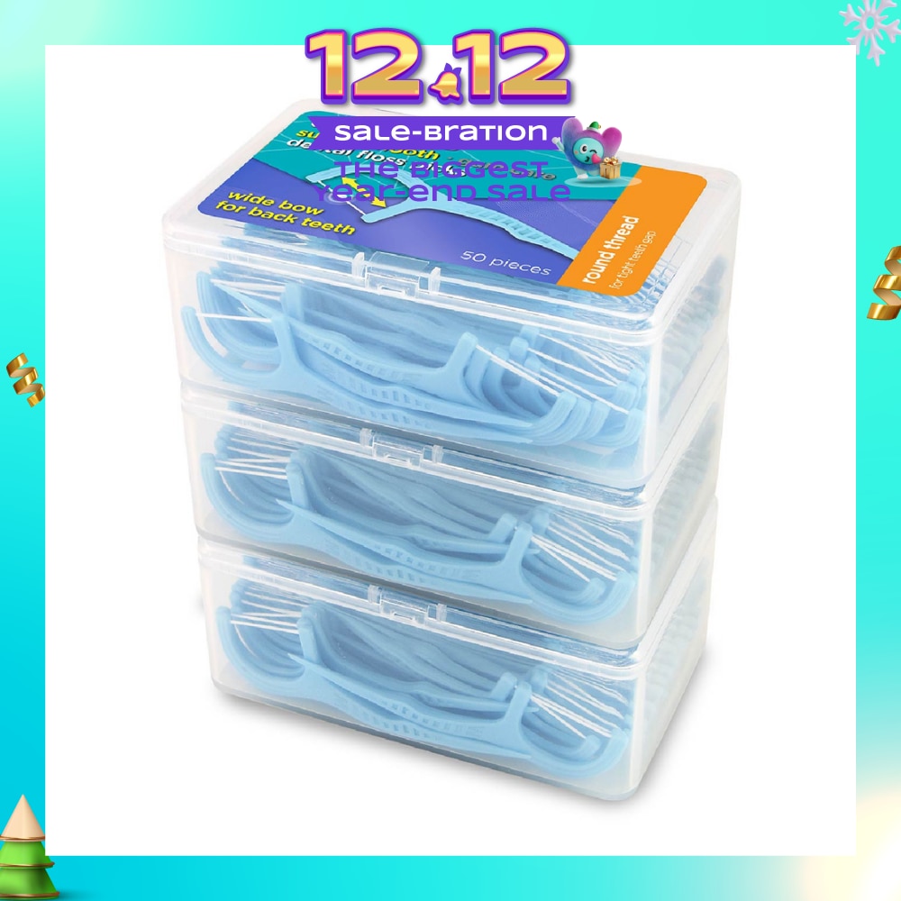 Super Smooth Widebow Dental Floss Picks (Round Thread + Single Line) 50s x 3 Boxes