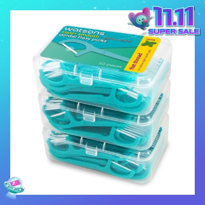 WATSONS Super Smooth Mint Dental Floss Picks (Flat Thread + Single Line) 50s x 3 Boxes
