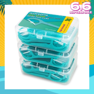 WATSONS Super Smooth Mint Dental Floss Picks (Flat Thread + Single Line) 50s x 3 Boxes