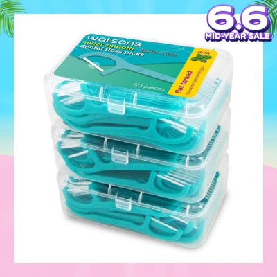WATSONS Super Smooth Mint Dental Floss Picks (Flat Thread + Single Line) 50s x 3 Boxes