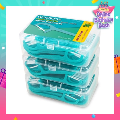 WATSONS Super Smooth Mint Dental Floss Picks (Flat Thread + Single Line) 50s x 3 Boxes