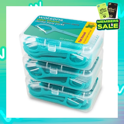 WATSONS Super Smooth Mint Dental Floss Picks (Flat Thread + Single Line) 50s x 3 Boxes