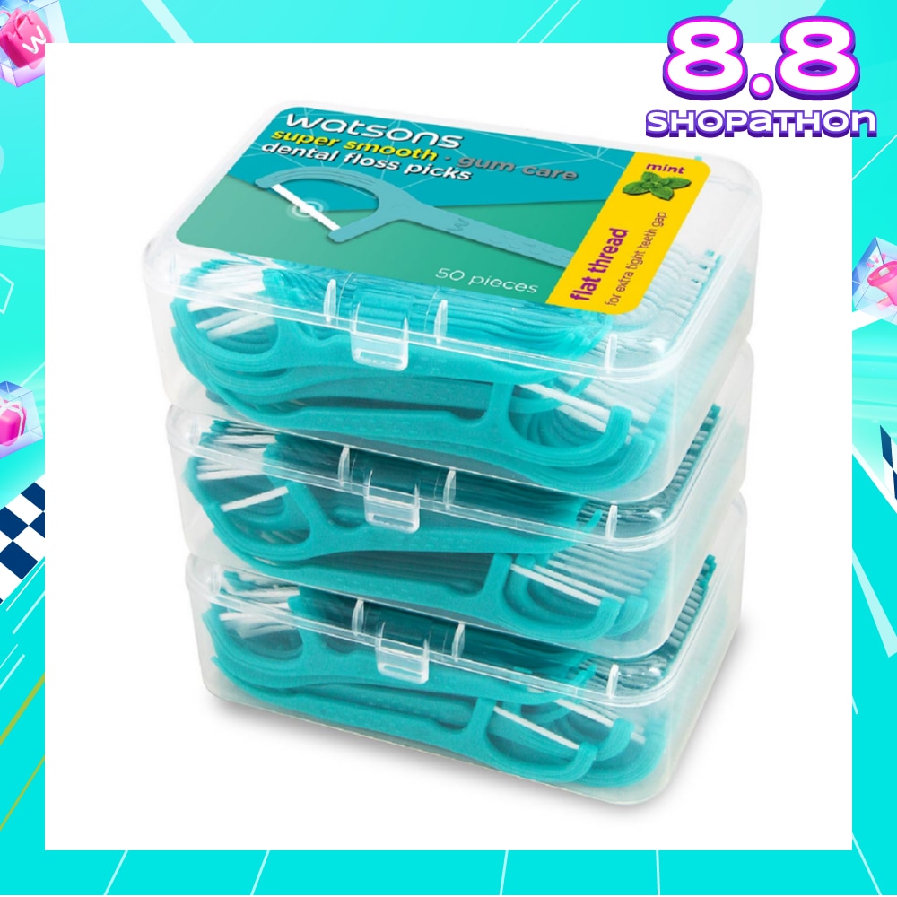 Super Smooth Mint Dental Floss Picks (Flat Thread + Single Line) 50s x 3 Boxes