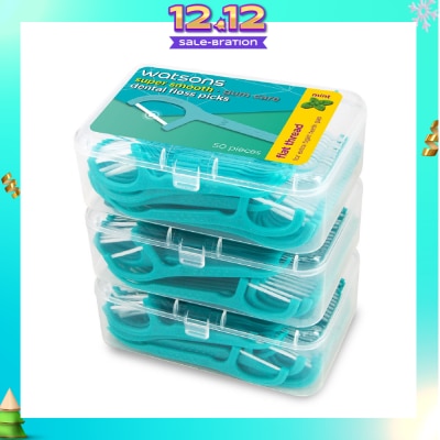 WATSONS Super Smooth Mint Dental Floss Picks (Flat Thread + Single Line) 50s x 3 Boxes