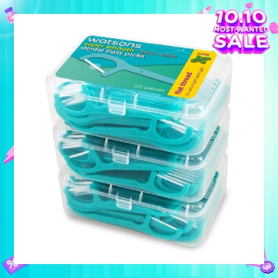WATSONS Super Smooth Mint Dental Floss Picks (Flat Thread + Single Line) 50s x 3 Boxes