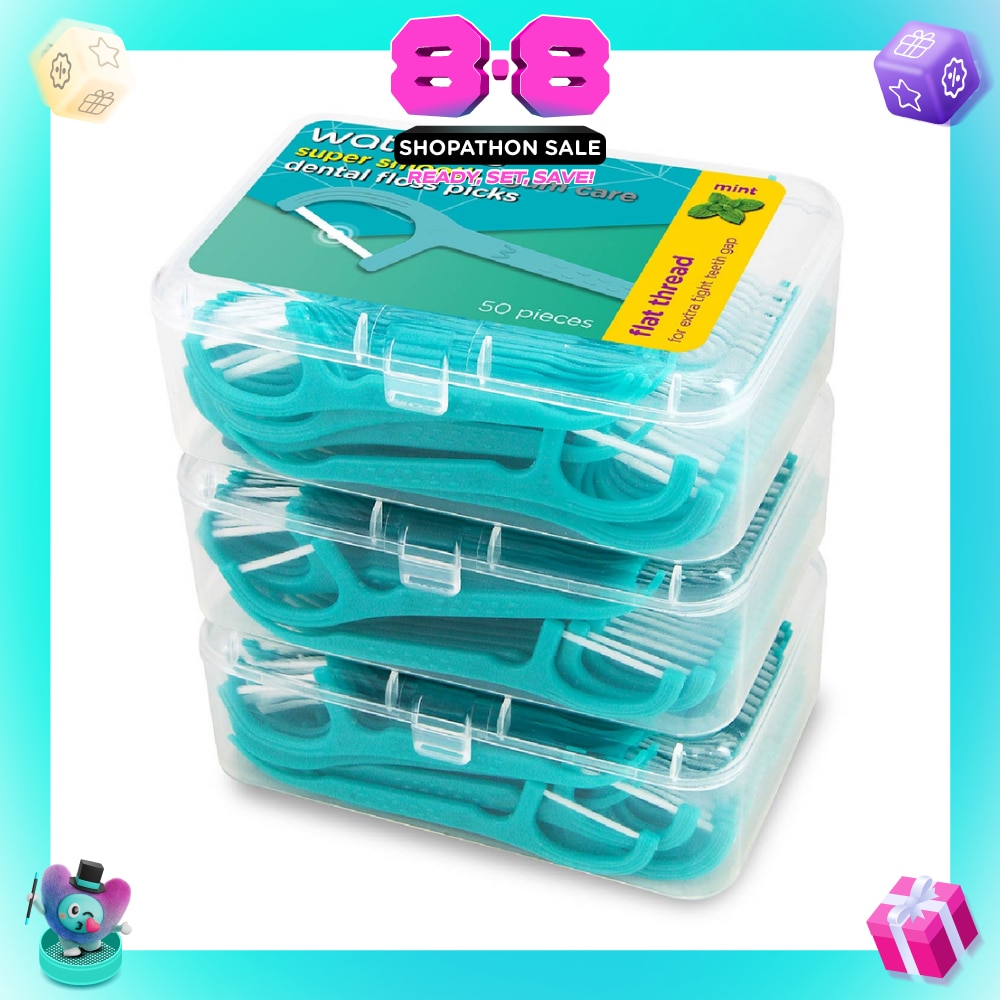 Super Smooth Mint Dental Floss Picks (Flat Thread + Single Line) 50s x 3 Boxes