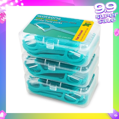 WATSONS Super Smooth Mint Dental Floss Picks (Flat Thread + Single Line) 50s x 3 Boxes