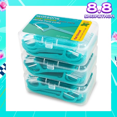 WATSONS Super Smooth Mint Dental Floss Picks (Flat Thread + Single Line) 50s x 3 Boxes