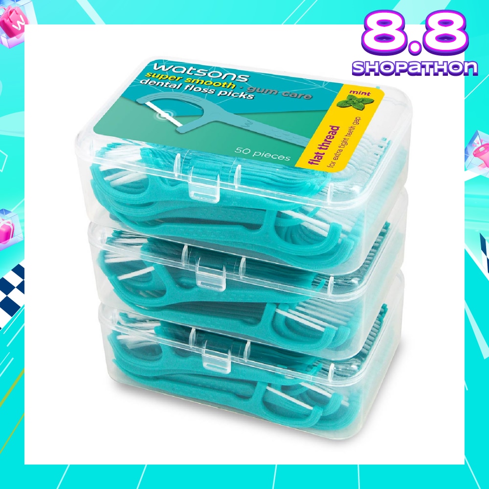 Super Smooth Mint Dental Floss Picks (Flat Thread + Single Line) 50s x 3 Boxes