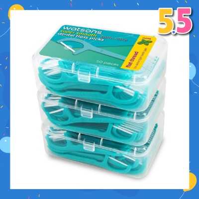 WATSONS Super Smooth Mint Dental Floss Picks (Flat Thread + Single Line) 50s x 3 Boxes