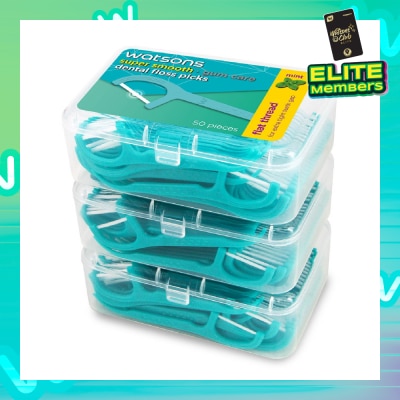 WATSONS Super Smooth Mint Dental Floss Picks (Flat Thread + Single Line) 50s x 3 Boxes