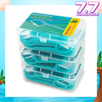 WATSONS Super Smooth Mint Dental Floss Picks (Flat Thread + Single Line) 50s x 3 Boxes