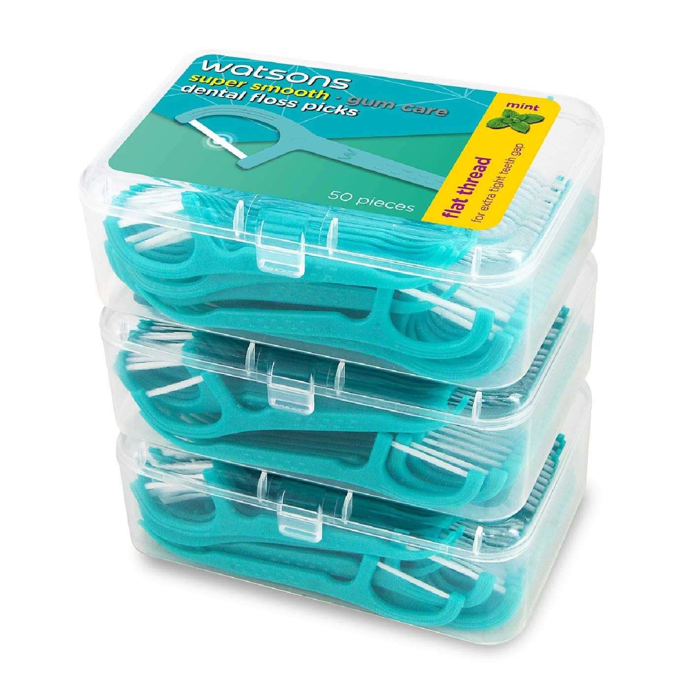 Super Smooth Mint Dental Floss Picks (Flat Thread + Single Line) 50s x 3 Boxes