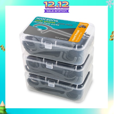 WATSONS Super Smooth Charcoal Dental Floss Picks (Round Thread + Single Line) 50s x 3 Boxes