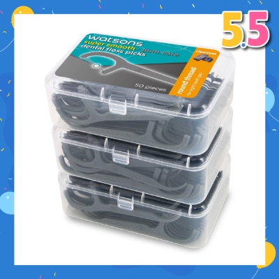 WATSONS Super Smooth Charcoal Dental Floss Picks (Round Thread + Single Line) 50s x 3 Boxes