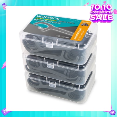 WATSONS Super Smooth Charcoal Dental Floss Picks (Round Thread + Single Line) 50s x 3 Boxes