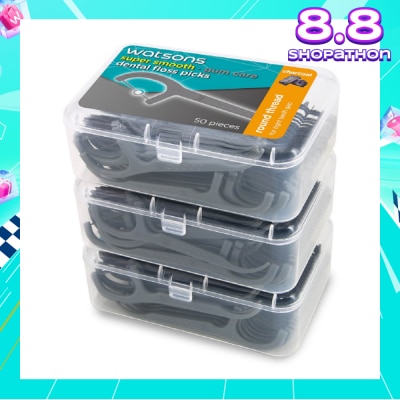 WATSONS Super Smooth Charcoal Dental Floss Picks (Round Thread + Single Line) 50s x 3 Boxes