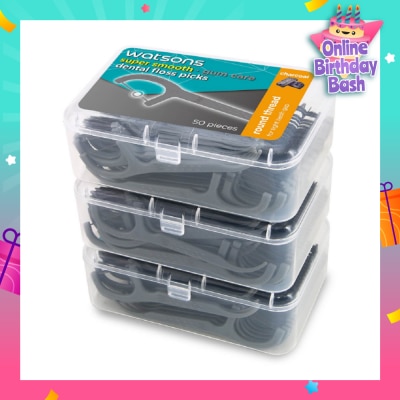 WATSONS Super Smooth Charcoal Dental Floss Picks (Round Thread + Single Line) 50s x 3 Boxes