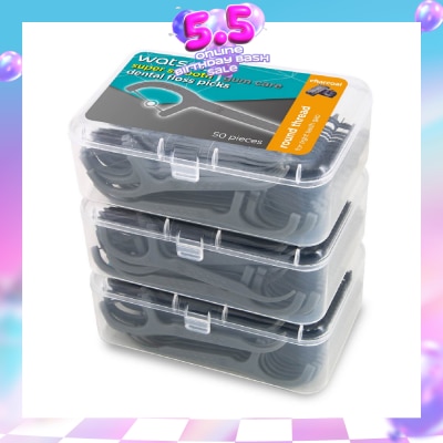 WATSONS - Super Smooth Charcoal Dental Floss Picks (Round Thread + Single Line) 50s x 3 Boxes