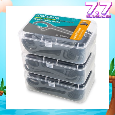 WATSONS Super Smooth Charcoal Dental Floss Picks (Round Thread + Single Line) 50s x 3 Boxes