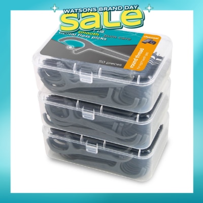 WATSONS - Super Smooth Charcoal Dental Floss Picks (Round Thread + Single Line) 50s x 3 Boxes