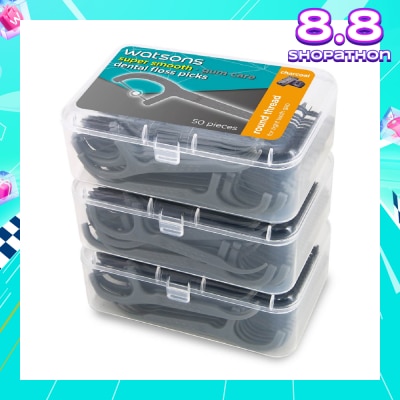 WATSONS Super Smooth Charcoal Dental Floss Picks (Round Thread + Single Line) 50s x 3 Boxes