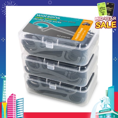 WATSONS Super Smooth Charcoal Dental Floss Picks (Round Thread + Single Line) 50s x 3 Boxes