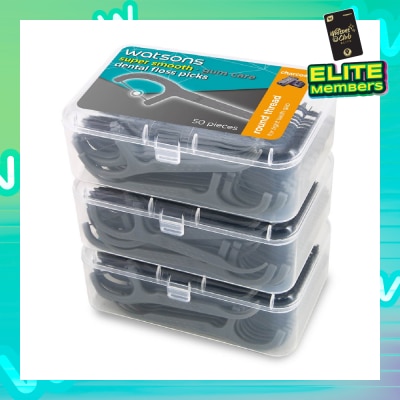 WATSONS Super Smooth Charcoal Dental Floss Picks (Round Thread + Single Line) 50s x 3 Boxes