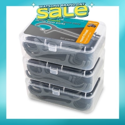 WATSONS - Super Smooth Charcoal Dental Floss Picks (Round Thread + Single Line) 50s x 3 Boxes