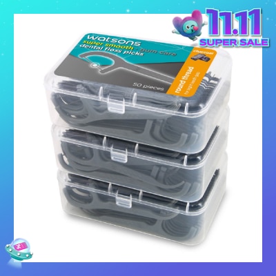 WATSONS Super Smooth Charcoal Dental Floss Picks (Round Thread + Single Line) 50s x 3 Boxes