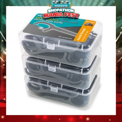 WATSONS - Super Smooth Charcoal Dental Floss Picks (Round Thread + Single Line) 50s x 3 Boxes