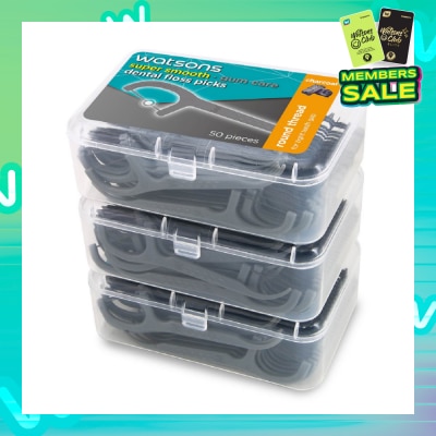 WATSONS Super Smooth Charcoal Dental Floss Picks (Round Thread + Single Line) 50s x 3 Boxes