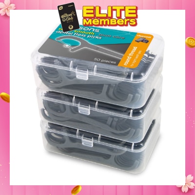 WATSONS Super Smooth Charcoal Dental Floss Picks (Round Thread + Single Line) 50s x 3 Boxes