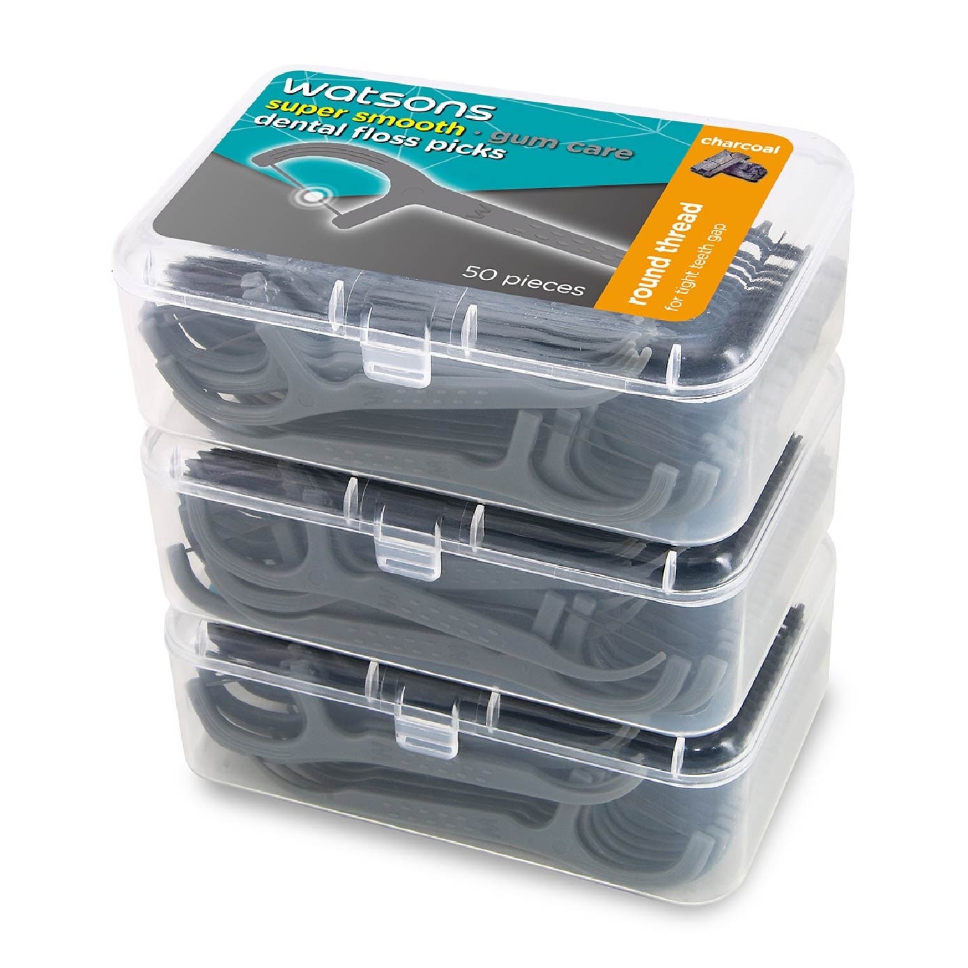 Super Smooth Charcoal Dental Floss Picks (Round Thread + Single Line) 50s x 3 Boxes