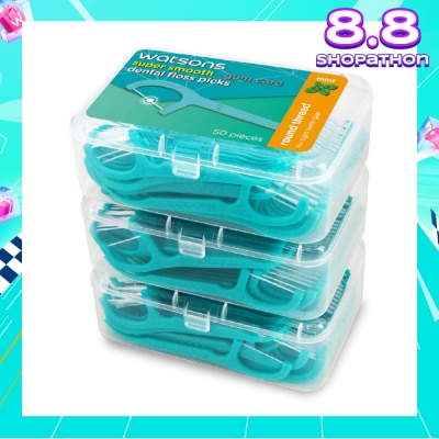 WATSONS Super Smooth Mint Dental Floss Picks (Round Thread + Single Line) 50s x 3 Boxes