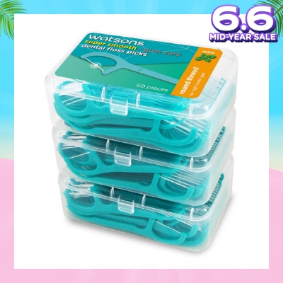 WATSONS Super Smooth Mint Dental Floss Picks (Round Thread + Single Line) 50s x 3 Boxes