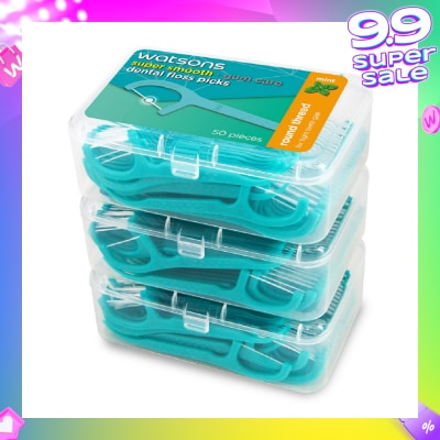 WATSONS Super Smooth Mint Dental Floss Picks (Round Thread + Single Line) 50s x 3 Boxes