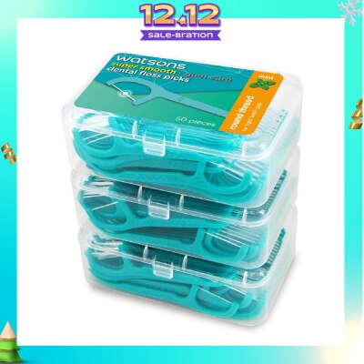 WATSONS Super Smooth Mint Dental Floss Picks (Round Thread + Single Line) 50s x 3 Boxes