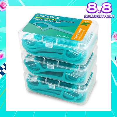 WATSONS Super Smooth Mint Dental Floss Picks (Round Thread + Single Line) 50s x 3 Boxes